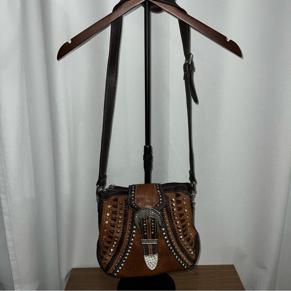 Shaynne Brown Studded Crossbody Bag